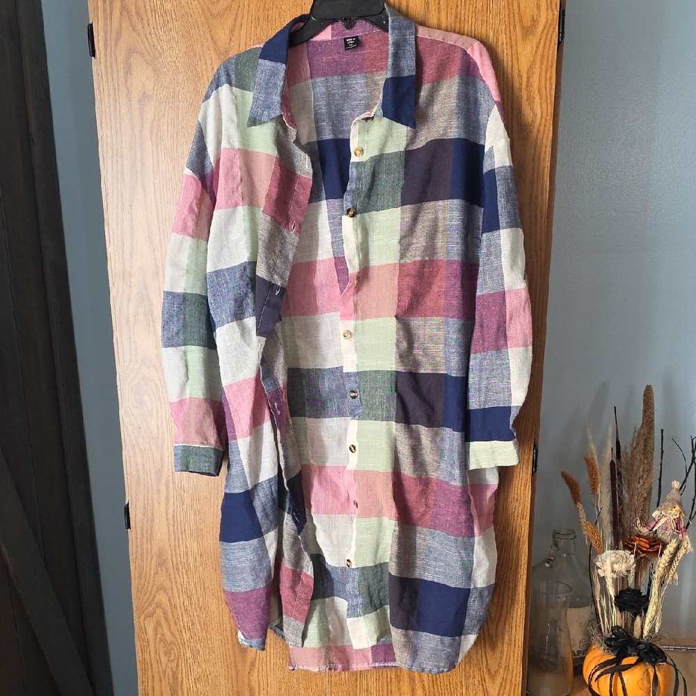 SHEIN Multicolor Plaid Button Down Shirt